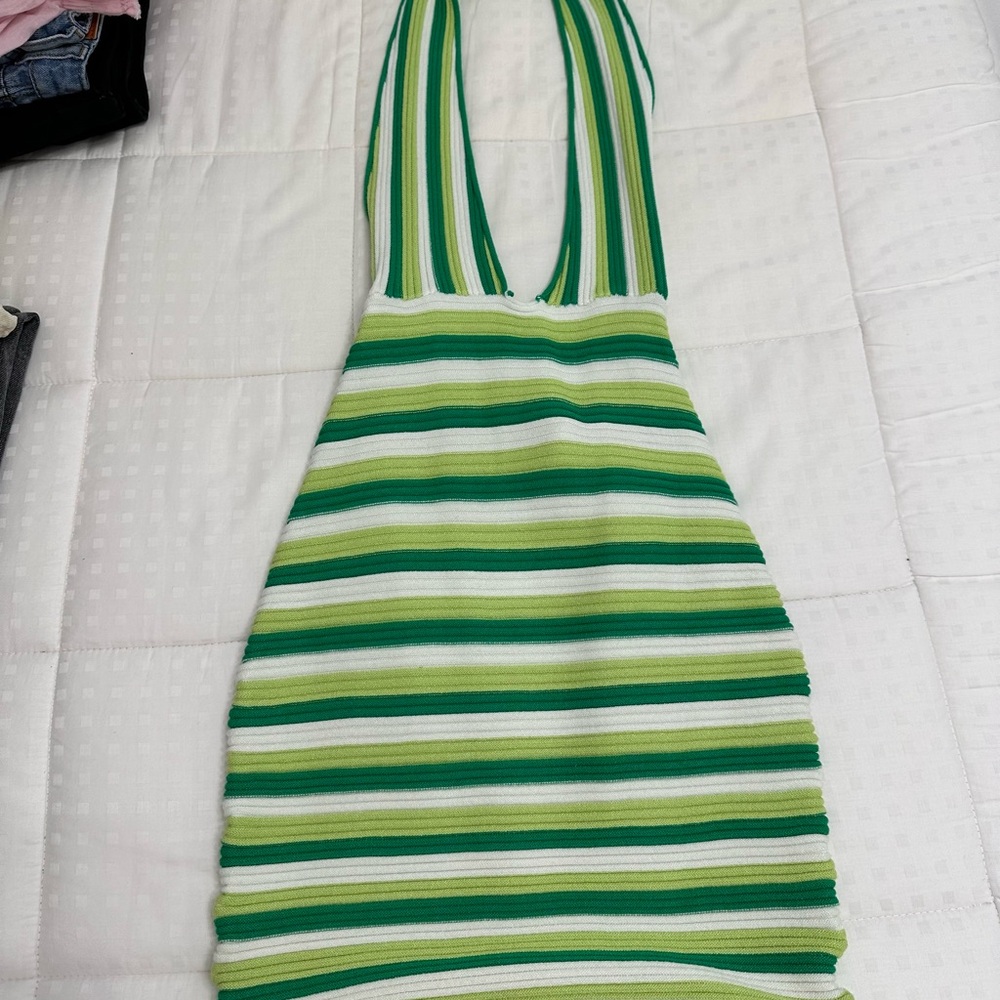 Green and White Striped Halter Top